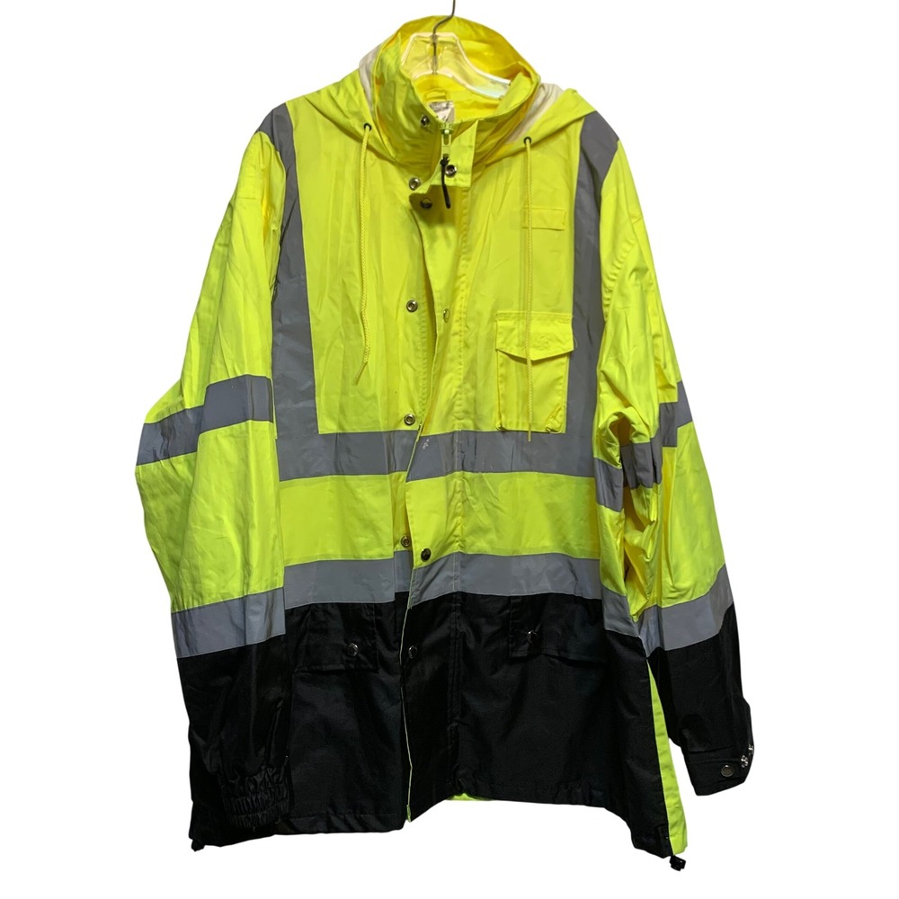 ML Kishigo Rain Jacket 2X-3X High Vis Reflective Safety Hooded Yellow Industrial